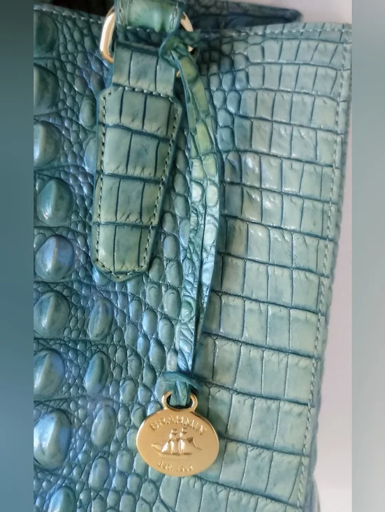 Brahmin Julian Melbourne Tote, Astral, Crocodile Embossed Leather, Aqua - Picture 7 of 16